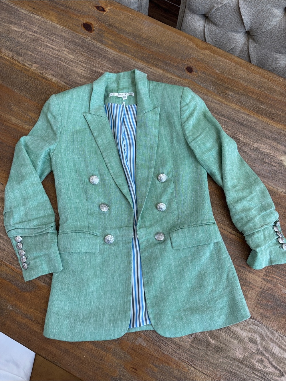 Veronica Beard Beacon Green Double-Breasted Linen Blazer size 0